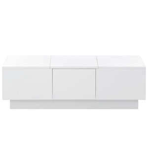 English Elm High-gloss Extendable Coffee Table with Hidden Compartments and Drawers White WF303591AAK