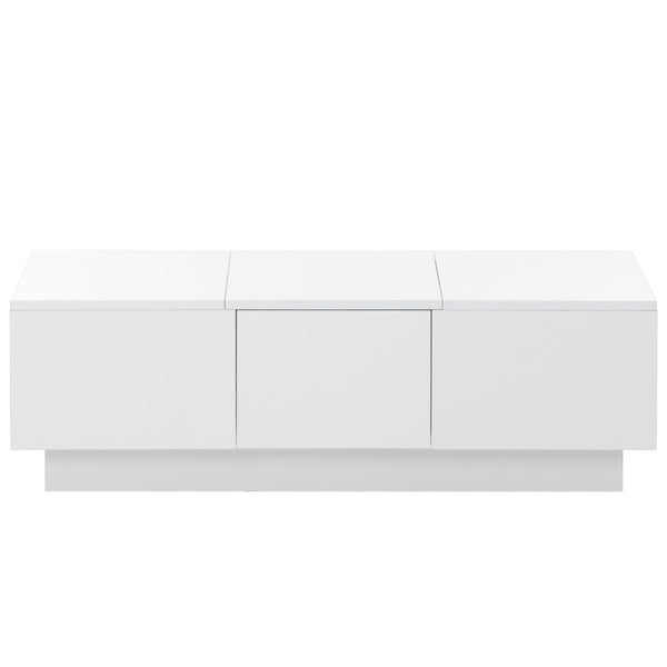 English Elm High-gloss Extendable Coffee Table with Hidden Compartments and Drawers White WF303591AAK