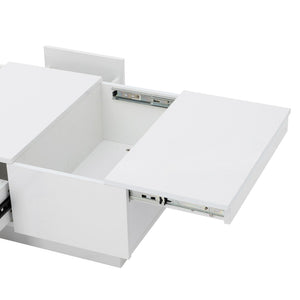 English Elm High-gloss Extendable Coffee Table with Hidden Compartments and Drawers White WF303591AAK