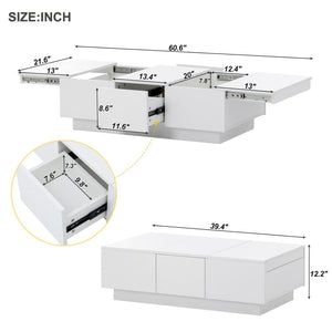 English Elm High-gloss Extendable Coffee Table with Hidden Compartments and Drawers White WF303591AAK