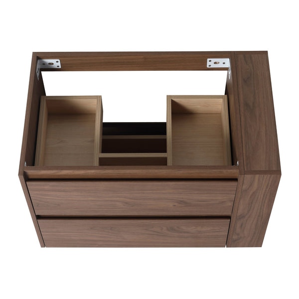 English Elm 30" Wall Mounting Bathroom Vanity Gel Sink with Soft-Close Drawers, Side Shelf, Scratch-Resist Finish Brown Oak W999102535