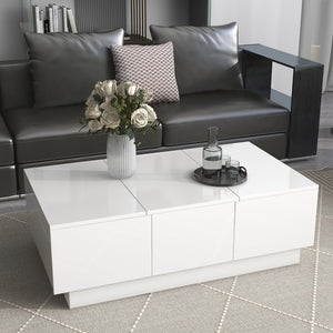 English Elm High-gloss Extendable Coffee Table with Hidden Compartments and Drawers White WF303591AAK