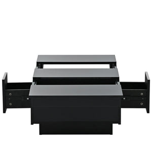 English Elm High-gloss Extendable Coffee Table with Hidden Compartments and Drawers Black WF303591AAB