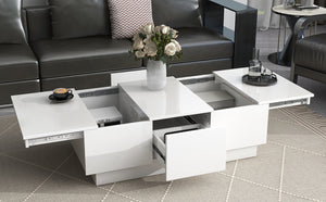 English Elm High-gloss Extendable Coffee Table with Hidden Compartments and Drawers White WF303591AAK
