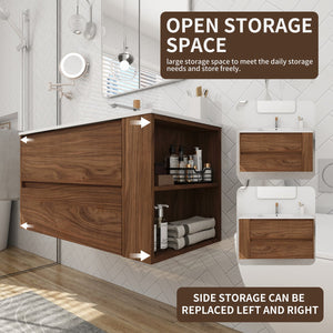 English Elm 36"Wall Modern Bathroom Vanity Cabinet with Adjustable Side Shelf, Soft-Close 2/3 Drawers, Water-Resist W999P168517