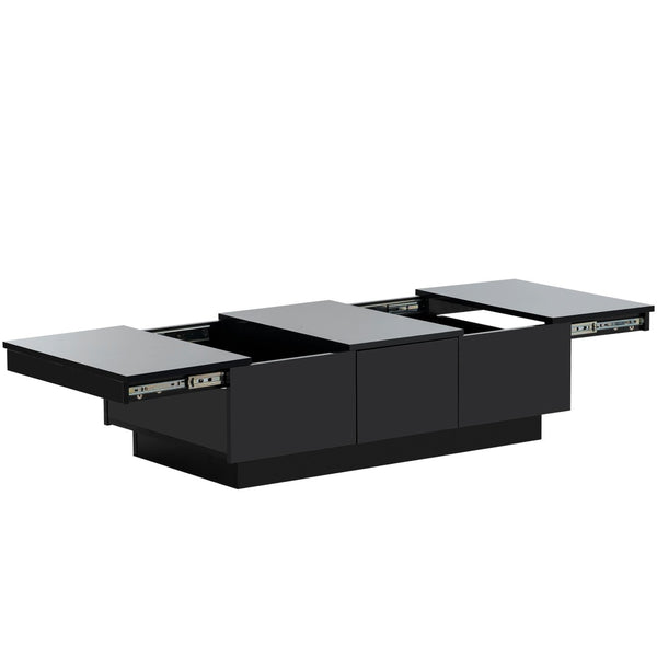 English Elm High-gloss Extendable Coffee Table with Hidden Compartments and Drawers Black WF303591AAB
