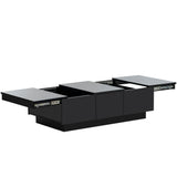 English Elm Coffee Table With 2 Large Hidden Storage Compartment, Extendable Cocktail Table With 2 Drawers, High-Gloss Center Table With Sliding Top For Living Room, 39.3"X21.6", Black