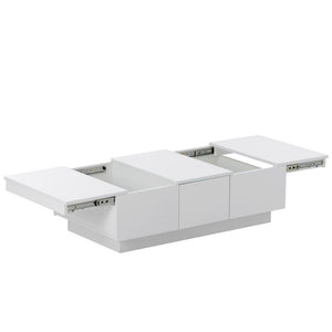 English Elm High-gloss Extendable Coffee Table with Hidden Compartments and Drawers White WF303591AAK