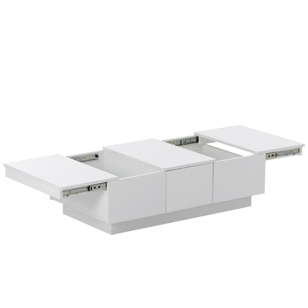 English Elm High-gloss Extendable Coffee Table with Hidden Compartments and Drawers White WF303591AAK