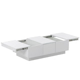 English Elm Coffee Table With 2 Large Hidden Storage Compartment, Extendable Cocktail Table With 2 Drawers, High-Gloss Center Table With Sliding Top For Living Room, 39.3"X21.6", White