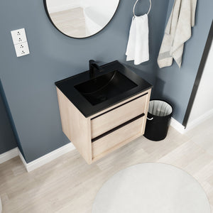 English Elm 24" Modern Bathroom Vanity With Black Ceramic Sink & 2 Soft-Close Drawers For Stylish Storage W999S00079