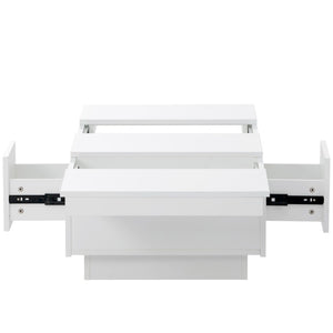 English Elm High-gloss Extendable Coffee Table with Hidden Compartments and Drawers White WF303591AAK