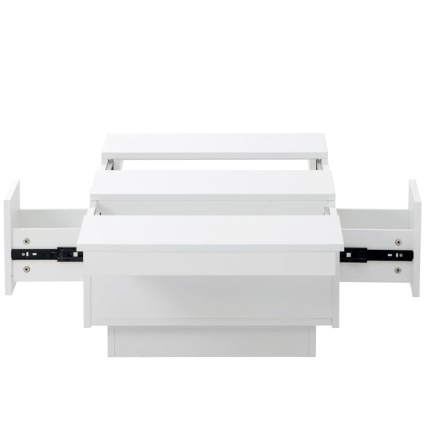 English Elm High-gloss Extendable Coffee Table with Hidden Compartments and Drawers White WF303591AAK