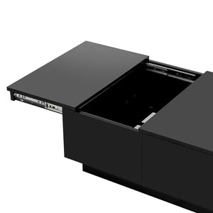 English Elm High-gloss Extendable Coffee Table with Hidden Compartments and Drawers Black WF303591AAB