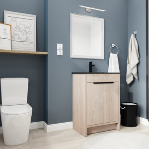 English Elm 24 Inch Freestanding Bathroom Vanity with Black Ceramic Sink, Soft-Close Doors, Plywood Base, Durable Finish (Modern) W999S00078