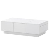 English Elm Coffee Table With 2 Large Hidden Storage Compartment, Extendable Cocktail Table With 2 Drawers, High-Gloss Center Table With Sliding Top For Living Room, 39.3"X21.6", White