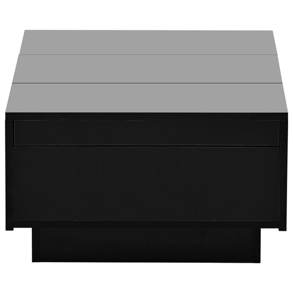 English Elm High-gloss Extendable Coffee Table with Hidden Compartments and Drawers Black WF303591AAB
