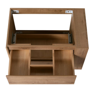 English Elm 30" Wall Mounting Bathroom Vanity Gel Sink with Soft-Close Drawers, Side Shelf, Scratch-Resist Finish Imitative Oak W999102534