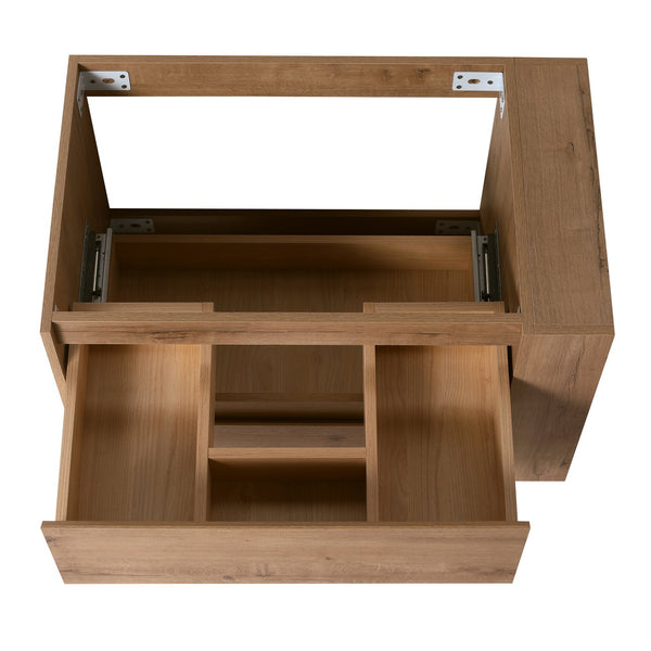 English Elm 30" Wall Mounting Bathroom Vanity Gel Sink with Soft-Close Drawers, Side Shelf, Scratch-Resist Finish Imitative Oak W999102534