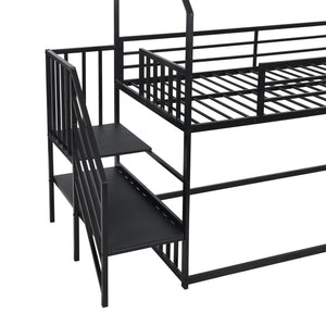 English Elm Twin Metal Bunk Bed House with Slide & Staircase, Black — Space-Saving Twin Loft, Sturdy Metal/MDF Fun Room GX001117AAB