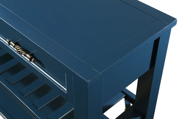 English Elm Console Sofa Table Solid Wood Distressed Finish Two Drawers Open Shelves Entryway Navy Blue W1202P360978
