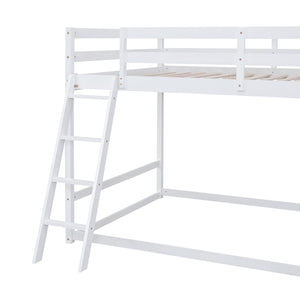 English Elm Full Full Bunk Bed with Ladder, Slide & Built-In Shelves — Space-Saving Pine Design for Kids Rooms White GX000428AAK