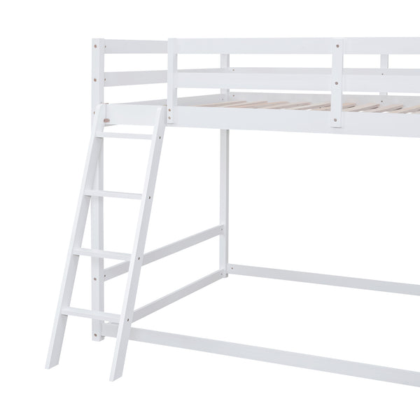 English Elm Full Full Bunk Bed with Ladder, Slide & Built-In Shelves — Space-Saving Pine Design for Kids Rooms White GX000428AAK