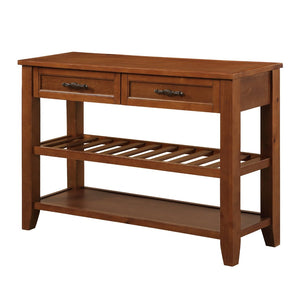 English Elm Console Sofa Table Solid Wood Distressed Finish Two Drawers Open Shelves Entryway Brown W1202P360979
