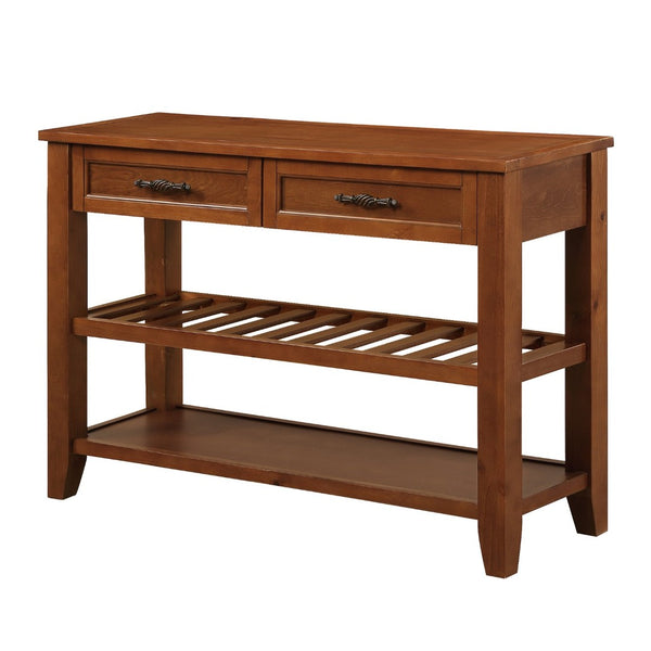 English Elm Console Sofa Table Solid Wood Distressed Finish Two Drawers Open Shelves Entryway Brown W1202P360979