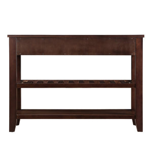 English Elm Console Sofa Table Solid Wood Distressed Finish Two Drawers Open Shelves Entryway Espresso W1202P360974