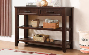 English Elm Console Sofa Table Solid Wood Distressed Finish Two Drawers Open Shelves Entryway Espresso W1202P360974