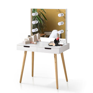 Hearth and Haven Wooden Vanity Table Makeup Dressing Desk with Led Light, Dressing Table with Usb Port, White W760105906