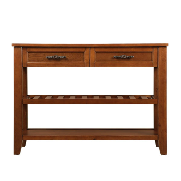 English Elm Console Sofa Table Solid Wood Distressed Finish Two Drawers Open Shelves Entryway Brown W1202P360979