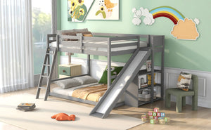 English Elm Full Full Bunk Bed with Ladder, Slide & Built-In Shelves — Space-Saving Pine Design for Kids Rooms Gray GX000428AAE