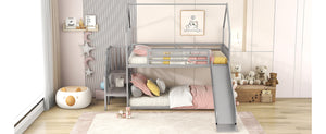 English Elm Twin Twin over Twin Metal Bunk Bed House with Slide & Stairs, Silver — Space-Saving Playful Modern Loft GX001117AAN
