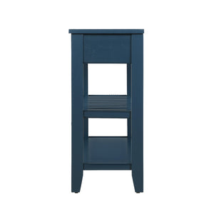 English Elm Console Sofa Table Solid Wood Distressed Finish Two Drawers Open Shelves Entryway Navy Blue W1202P360978