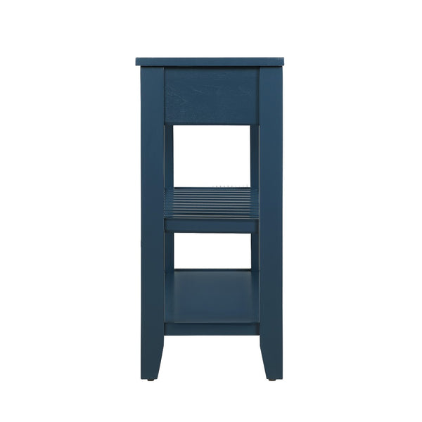 English Elm Console Sofa Table Solid Wood Distressed Finish Two Drawers Open Shelves Entryway Navy Blue W1202P360978