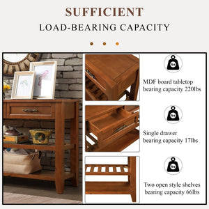 English Elm Console Sofa Table Solid Wood Distressed Finish Two Drawers Open Shelves Entryway Brown W1202P360979