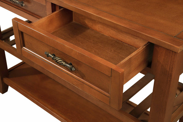 English Elm Console Sofa Table Solid Wood Distressed Finish Two Drawers Open Shelves Entryway Brown W1202P360979