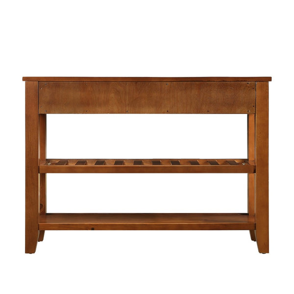 English Elm Console Sofa Table Solid Wood Distressed Finish Two Drawers Open Shelves Entryway Brown W1202P360979