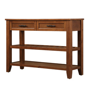 English Elm Console Sofa Table Solid Wood Distressed Finish Two Drawers Open Shelves Entryway Brown W1202P360979