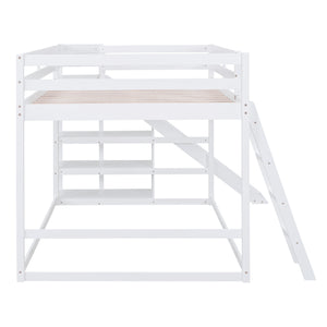 English Elm Full Full Bunk Bed with Ladder, Slide & Built-In Shelves — Space-Saving Pine Design for Kids Rooms White GX000428AAK