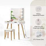 Hearth and Haven Wooden Vanity Table Makeup Dressing Desk with Led Light, Dressing Table with Usb Port, White W760105906