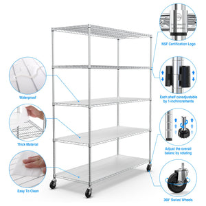 English Elm 5 Tier Heavy Duty Adjustable Storage Rack - 7500Lbs Capacity Metal Shelving Unit With Wheels & Liners W155083060