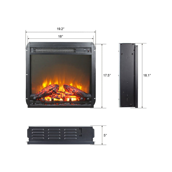 English Elm 18 Inch Electric Fireplace Insert Slim Led Log Flame Heater for Media Console W1769103307