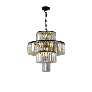 English Elm 20" Modern Crystal Chandelier Black Finish, 4-Tier K9 Crystal Pendant Light for Dining Foyer W1340102266