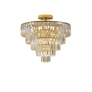 English Elm (Same As W1340102252/L5001) Gold Crystal Chandelier - 5-Tier Semi Flush Mount Fixture For Luxe Interiors W1340P189283
