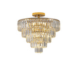 English Elm (Same As W1340102252/L5001) Gold Crystal Chandeliers,5-Tier Round Semi Flush Mount Chandelier Light Fixture,Large Contemporary Luxury Ceiling Lighting For Living Room Dining Room Bedroom Hallway