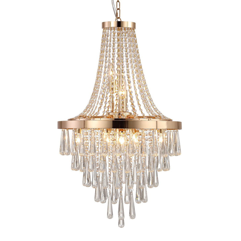 English Elm (Same As W1340102274/L5004) 20" Elegant Crystal Pendant Chandelier With Gold Finish – 11-Light Tiered Design For Modern Interiors W1340P189296