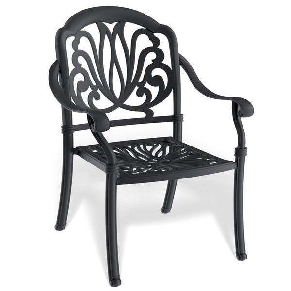 English Elm Cast Aluminum Outdoor Dining Chairs Set of 4 with Carved Relief Frame and Brown Cushions W1710S00504